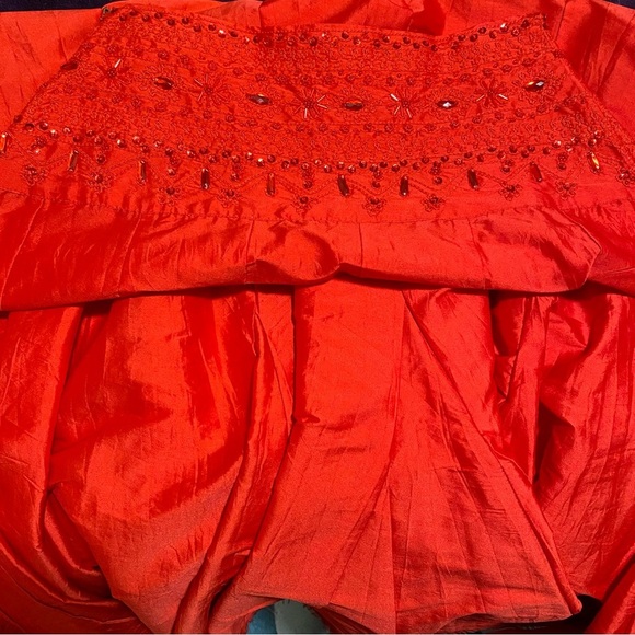 New Free People FP ONE Party Maxi Skirt Taffeta Embellished Waist Band 2 Red - Picture 12 of 16